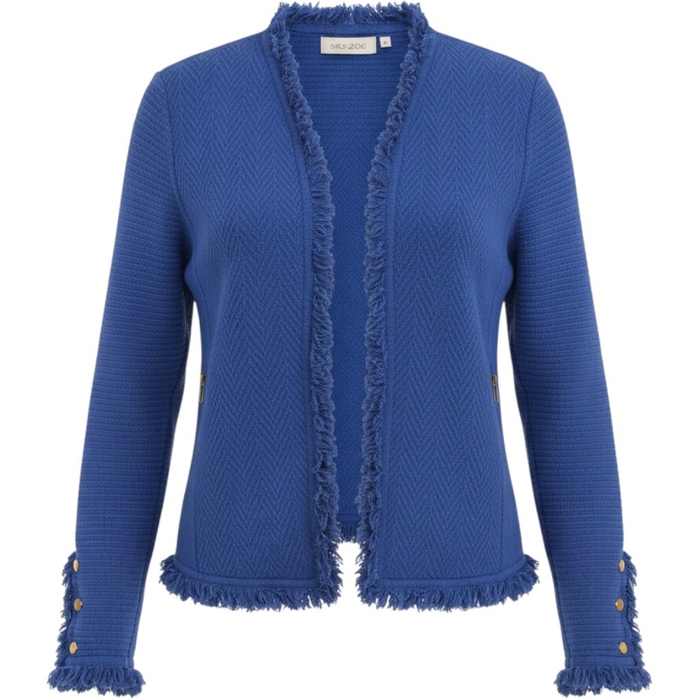 NIC+ZOE Royal Blue Textured Fringe Blazer Jacket Women's Medium Cobalt Knit